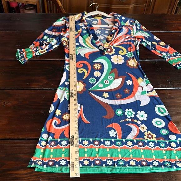 Reborn Blue Orange Sheath Dress V-Neck 3/4 Sleeve - Picture 8 of 10